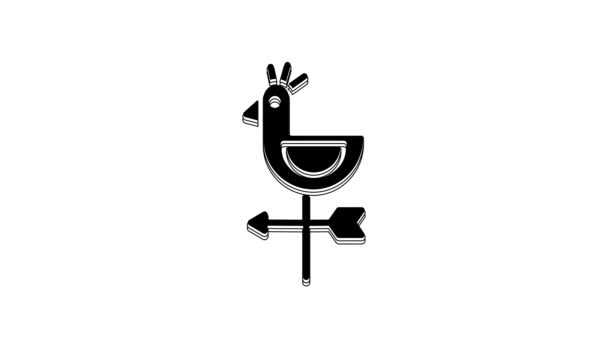 Black Rooster Weather Vane Icon Isolated White Background Weathercock Sign — Stok video