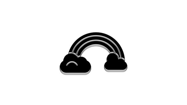 Arco Íris Preto Com Nuvens Ícone Isolado Fundo Branco Animação — Vídeo de Stock
