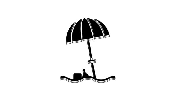 Black Sun Ochranný Deštník Pro Plážové Ikony Izolované Bílém Pozadí — Stock video