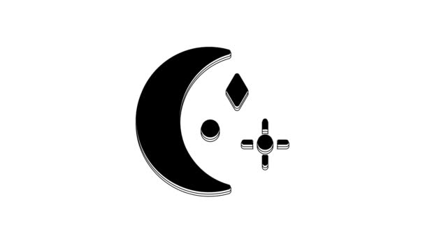 Black Moon Stars Icon Isolated White Background Cloudy Night Sign — Stock Video
