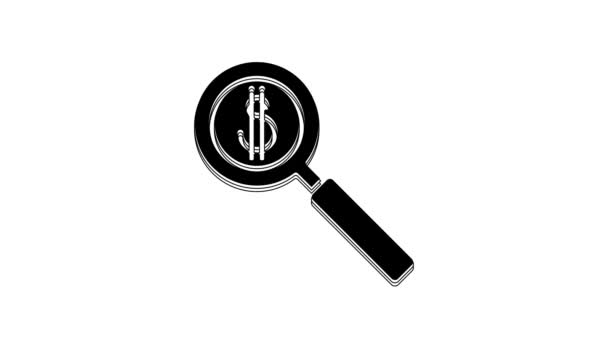 黑色放大镜和美元符号图标孤立在白色背景上 找到钱 在找钱4K视频运动图形动画 — 图库视频影像