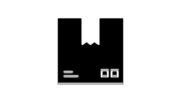 Czarne Pudełko Tekturowe Ikoną Symbolu Ruchu Białym Tle Pudełko Paczka — Wideo stockowe