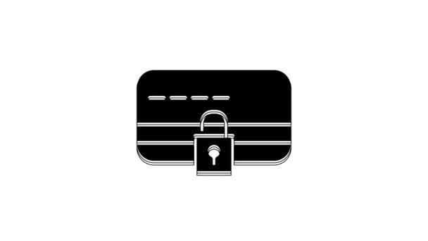 Black Credit Card Lock Icon Isolated White Background Locked Bank — Video Stock