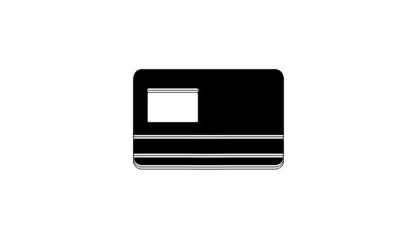 白の背景に隔離されたブラッククレジットカードのアイコン オンライン決済 現金引き出し 金融業務 買い物のサインだ 4Kビデオモーショングラフィックアニメーション — ストック動画