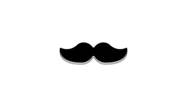 Siyah Bıyık simgesi beyaz arkaplanda izole edildi. Berber dükkanı sembolü. Yüz kılı stili. 4K Video hareketli grafik canlandırması.