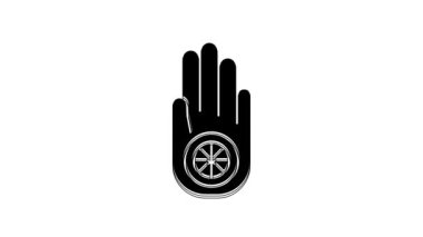 Black Symbol of Jainism or Jain Dharma icon isolated on white background. Religious sign. Symbol of Ahimsa. 4K Video motion graphic animation.