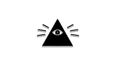 Siyah Masonların sembolü Tanrı 'nın her şeyi gören ikonu beyaz arka planda izole edilmiş. Üçgendeki Tanrı 'nın Gözü. 4K Video hareketli grafik canlandırması.