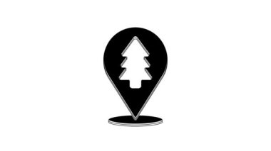 Black Location of the forest on a map icon isolated on white background. 4K Video motion graphic animation.