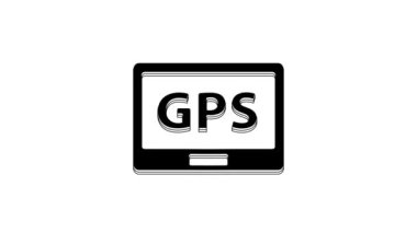 Harita simgesine sahip Siyah GPS aygıtı beyaz arkaplanda izole edildi. 4K Video hareketli grafik canlandırması.