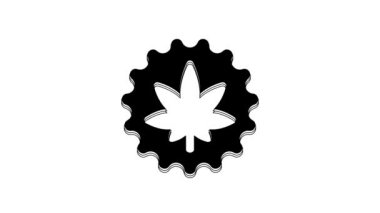 Black Medical marijuana or cannabis leaf icon isolated on white background. Hemp symbol. 4K Video motion graphic animation.
