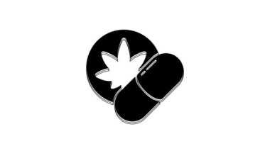 Black Herbal ecstasy tablets icon isolated on white background. 4K Video motion graphic animation.