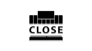 Black Shopping building or market store and text closed icon isolated on white background. Shop construction. 4K Video motion graphic animation.