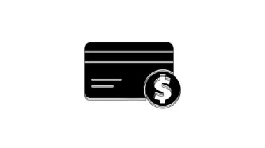 Black Credit card and dollar symbol icon isolated on white background. Online payment. Cash withdrawal. Financial operations. 4K Video motion graphic animation.