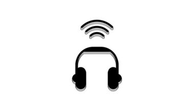 Black Smart headphones system icon isolated on white background. Internet of things concept with wireless connection. 4K Video motion graphic animation.