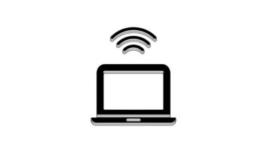 Black Wireless laptop icon isolated on white background. Internet of things concept with wireless connection. 4K Video motion graphic animation.