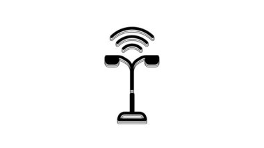 Black Smart street light system icon isolated on white background. Internet of things concept with wireless connection. 4K Video motion graphic animation.