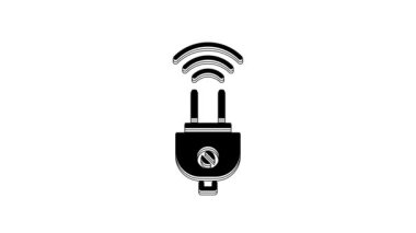Black Smart electric plug system icon isolated on white background. Internet of things concept with wireless connection. 4K Video motion graphic animation.