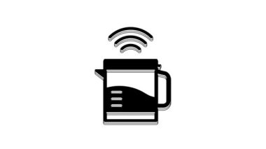 Black Smart electric kettle system icon isolated on white background. Teapot icon. Internet of things concept with wireless connection. 4K Video motion graphic animation.