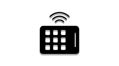 Black Wireless tablet icon isolated on white background. Internet of things concept with wireless connection. 4K Video motion graphic animation.