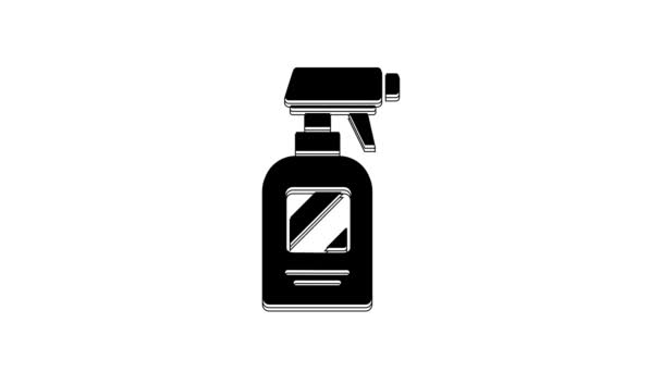Zwarte Kappers Pistool Spray Fles Met Water Pictogram Geïsoleerd Witte — Stockvideo