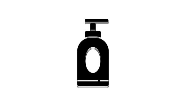 白い背景に隔離されたブラッククリームまたは化粧水チューブアイコン 男性用ボディケア製品 4Kビデオモーショングラフィックアニメーション — ストック動画