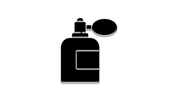 Zwarte Aftershave Fles Met Verstuiver Pictogram Geïsoleerd Witte Achtergrond Keulen — Stockvideo