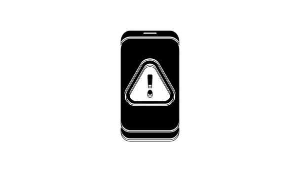 Ponsel Hitam Dengan Ikon Tanda Seru Terisolasi Pada Latar Belakang — Stok Video