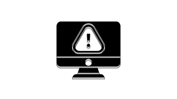 Black Computer Monitor Dengan Ikon Tanda Seru Terisolasi Pada Latar — Stok Video