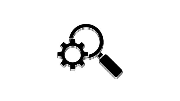 黑色放大镜和齿轮图标隔离在白色背景 搜索齿轮工具 业务分析符号 4K视频运动图形动画 — 图库视频影像