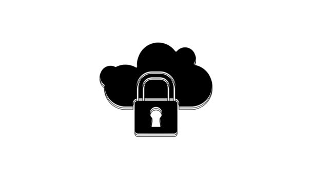 Black Cloud Computing Lock Icono Aislado Sobre Fondo Blanco Seguridad — Vídeo de stock