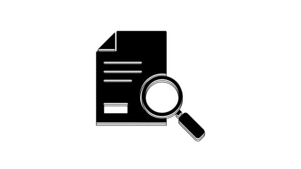 Black Document Search Icon Isolated White Background File Magnifying Glass — Stock Video