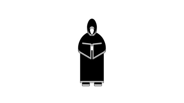 Black Monk Icon Isolated White Background Video Motion Graphic Animation — Video Stock