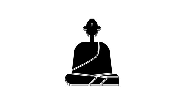 Fekete Buddhista Szerzetes Köntösben Meditációs Ikon Elszigetelt Fehér Háttérrel Videó — Stock videók