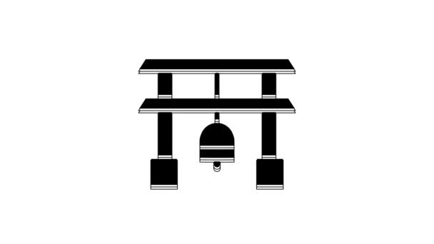Черные Японские Ворота Белом Фоне Знак Тори Гейт Японский Традиционный — стоковое видео