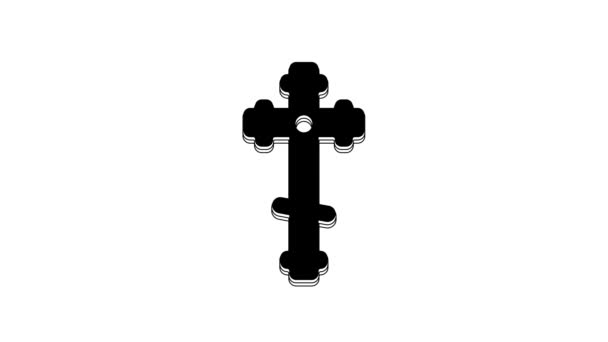 白い背景に黒いキリスト教徒の十字のアイコンが孤立した 教会の十字架 4Kビデオモーショングラフィックアニメーション — ストック動画