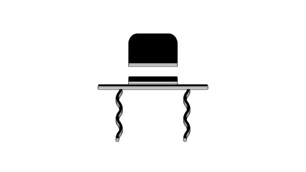 黑色东正教的珠宝帽 侧面的图标孤立在白色的背景 穿着传统服装的犹太人 犹太教符号 4K视频运动图形动画 — 图库视频影像