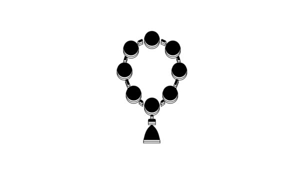 黑色玫瑰珠宗教图标孤立在白色背景 4K视频运动图形动画 — 图库视频影像