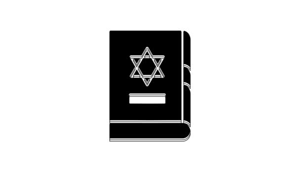 Black Jewish Torah Book Icon Isolated White Background Cover Bible — стоковое видео