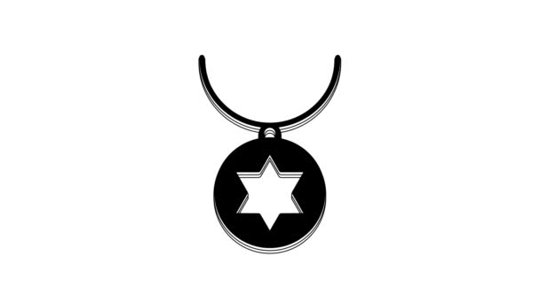 Black Star David Necklace Chain Icon Isolated White Background Jewish — стоковое видео