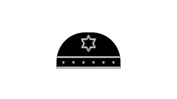 Чорна Єврейська Кіпа Зіркою Давідного Ікону Ізольована Білому Тлі Єврейський — стокове відео
