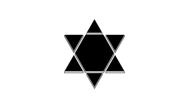 Black Star David Icoon Geïsoleerd Witte Achtergrond Joodse Religie Symbool — Stockvideo