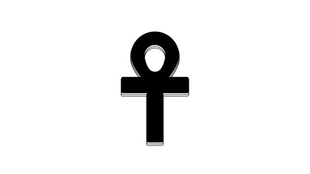Black Cross Ankh Icon Isolated White Background Video Motion Graphic — ストック動画