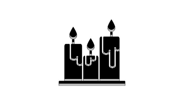 Black Burning Candles Icon Isolated White Background Cylindrical Candle Stick — Vídeo de Stock