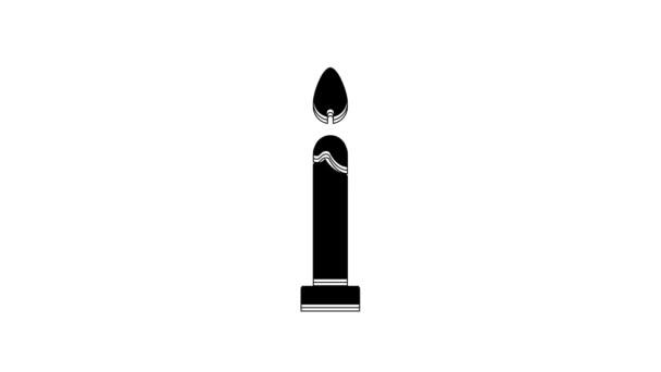 Black Burning Candle Symbol Isoliert Auf Weißem Hintergrund Zylindrischer Kerzenstock — Stockvideo