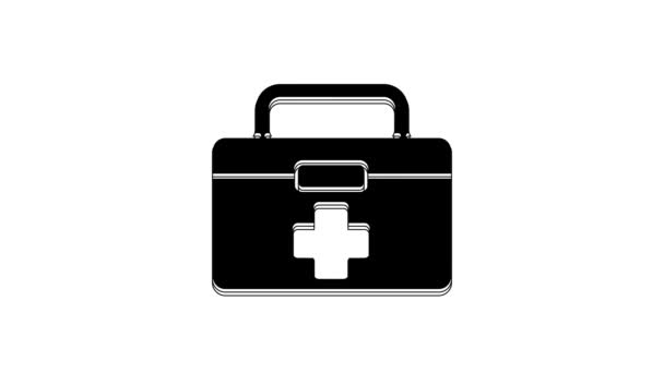 Ícone Kit Primeiros Socorros Preto Isolado Fundo Branco Caixa Médica — Vídeo de Stock