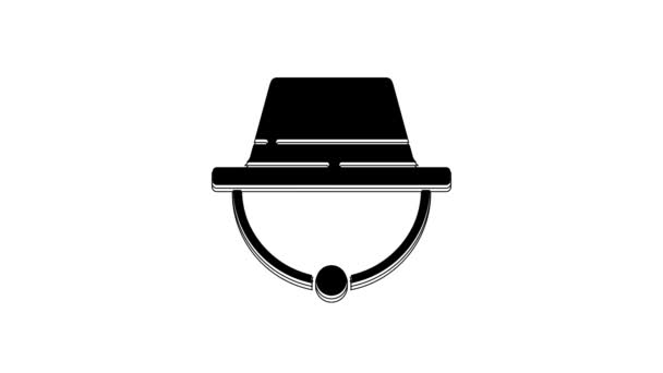 Black Camping Hat Icon Isolated White Background Beach Hat Panama — Stock video