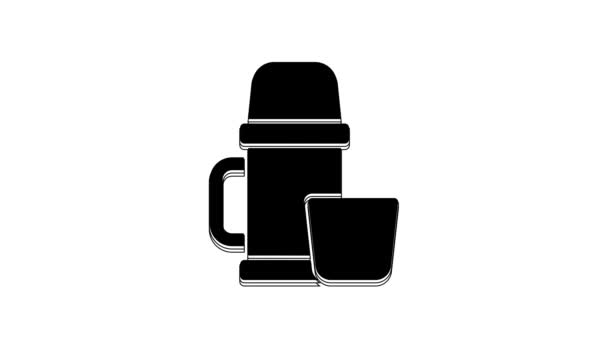 Black Thermos Container Cup Icon Isolated White Background Thermo Flask — Vídeos de Stock