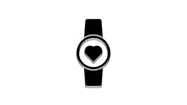 Siyah Akıllı Saat Beyaz Arkaplanda Kalp Atışı Simgesini Gösteriyor Fitness — Stok video