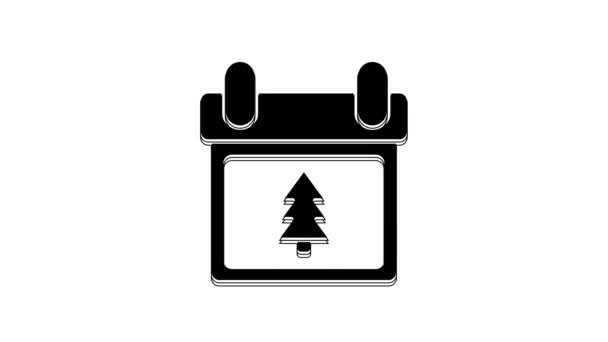 Black Calendar Tree Icon Isolated White Background Event Reminder Symbol — Stockvideo