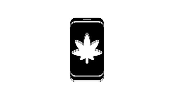 Cellulare Nero Marijuana Medica Icona Foglia Cannabis Isolato Sfondo Bianco — Video Stock